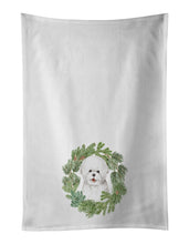 Load image into Gallery viewer, Bichon Frise Smiling Christmas Wreath White Kitchen Towel Set of 2