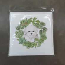 Load image into Gallery viewer, Bichon Frise with Christmas Wreath Square Greeting Cards -  Blank Note Cards – 8-Pack of Artist-Designed Cards with Envelopes