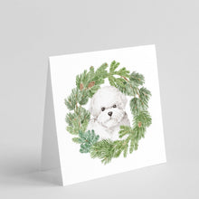 Load image into Gallery viewer, Bichon Frise with Christmas Wreath Square Greeting Cards -  Blank Note Cards – 8-Pack of Artist-Designed Cards with Envelopes
