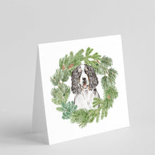 Load image into Gallery viewer, English Springer Spaniel Tricolor with Christmas Wreath Square Greeting Cards -  Blank Note Cards – 8-Pack of Artist-Designed Cards with Envelopes