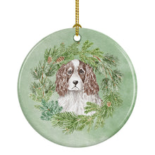 Load image into Gallery viewer, English Springer Spaniel Red and White Christmas Wreath Ceramic Ornament