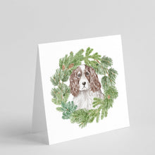Load image into Gallery viewer, English Springer Spaniel Red and White with Christmas Wreath Square Greeting Cards -  Blank Note Cards – 8-Pack of Artist-Designed Cards with Envelopes