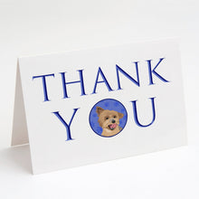 Load image into Gallery viewer, Yorkie Blue and Gold Thank You Greeting Cards -  Blank Note Cards – 8-Pack of Artist-Designed Cards with Envelopes