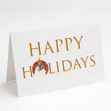 Load image into Gallery viewer, English Bulldog Tricolor #1 Happy Holidays Greeting Cards -  Blank Note Cards – 8-Pack of Artist-Designed Cards with Envelopes