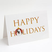 Load image into Gallery viewer, English Bulldog Tricolor #3 Happy Holidays Greeting Cards -  Blank Note Cards – 8-Pack of Artist-Designed Cards with Envelopes