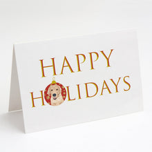 Load image into Gallery viewer, Golden Retriever Fawn #2 Happy Holidays Greeting Cards -  Blank Note Cards – 8-Pack of Artist-Designed Cards with Envelopes