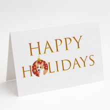 Load image into Gallery viewer, Pembroke Corgi Red and White Happy Holidays Greeting Cards -  Blank Note Cards – 8-Pack of Artist-Designed Cards with Envelopes