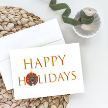 Load image into Gallery viewer, Pit Bull Blue #3 Happy Holidays Greeting Cards -  Blank Note Cards – 8-Pack of Artist-Designed Cards with Envelopes