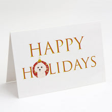 Load image into Gallery viewer, Poodle Toy White Happy Holidays Greeting Cards -  Blank Note Cards – 8-Pack of Artist-Designed Cards with Envelopes