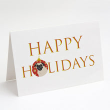 Load image into Gallery viewer, Pug Fawn #2 Happy Holidays Greeting Cards -  Blank Note Cards – 8-Pack of Artist-Designed Cards with Envelopes