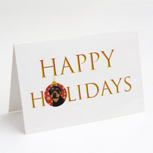 Load image into Gallery viewer, Rottweiler Black and Rust Happy Holidays Greeting Cards -  Blank Note Cards – 8-Pack of Artist-Designed Cards with Envelopes