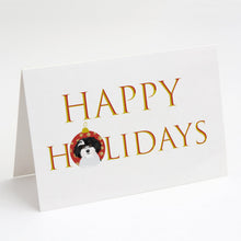 Load image into Gallery viewer, Shih-Tzu Black and White #1 Happy Holidays Greeting Cards -  Blank Note Cards – 8-Pack of Artist-Designed Cards with Envelopes