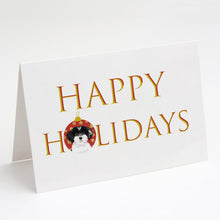 Load image into Gallery viewer, Shih-Tzu Black and White #4 Happy Holidays Greeting Cards -  Blank Note Cards – 8-Pack of Artist-Designed Cards with Envelopes