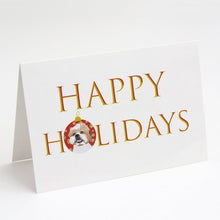 Load image into Gallery viewer, Shih-Tzu Silver Gold and White Happy Holidays Greeting Cards -  Blank Note Cards – 8-Pack of Artist-Designed Cards with Envelopes