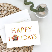 Load image into Gallery viewer, Yorkie Blue and Tan #2 Happy Holidays Greeting Cards -  Blank Note Cards – 8-Pack of Artist-Designed Cards with Envelopes