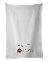 Load image into Gallery viewer, Yorkie Blue and Tan Puppy Happy Holidays White Kitchen Towel Set of 2