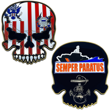 Load image into Gallery viewer, EL5-014 US Coast Guard Flag Cutter Coastie Skull Anchor Challenge Coin USCG