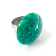 Load image into Gallery viewer, Jade Green Granite Speckled Lucite Silver Cocktail Ring