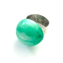 Load image into Gallery viewer, Kelly Green Marbled Moonglow Lucite Silver Cocktail Ring