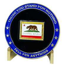 Load image into Gallery viewer, BL3-003 California BACKS THE BLUE Thin Blue Line Police Challenge Coin with free matching State Flag pin back the blue Sheriff LAPD CHP San Diego trooper