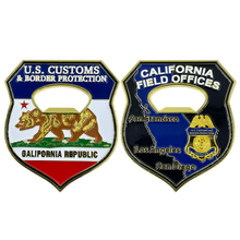 Load image into Gallery viewer, BL12-015 CBP Officer California Field Offices Bottle Opener Challenge Coins California Thin Blue Line Flag