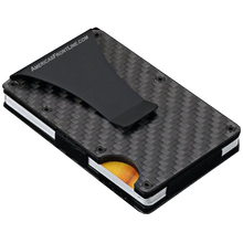 Load image into Gallery viewer, Black Carbon Fiber Wallet Money Clip RFID Blocking Front Pocket Wallet Premium Minimalist Wallets for Men Minimalist Slim Credit Card Holder Business Card Holder Mens Aluminum Metal Wallet