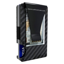 Load image into Gallery viewer, Black Carbon Fiber Wallet Money Clip RFID Blocking Front Pocket Wallet Premium Minimalist Wallets for Men Minimalist Slim Credit Card Holder Business Card Holder Mens Aluminum Metal Wallet