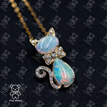 Load image into Gallery viewer, Cat Australian Solid Opal &amp; Diamond Pendant Necklace 14k Yellow Gold