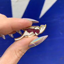 Load image into Gallery viewer, Cats and Wine Make Everything Fine Enamel Pin in Purplish Red and Gold