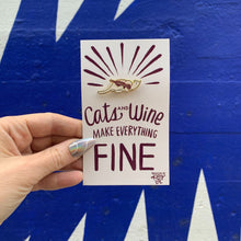 Load image into Gallery viewer, Cats and Wine Make Everything Fine Enamel Pin in Purplish Red and Gold