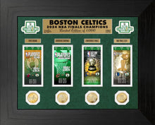 Load image into Gallery viewer, Boston Celtics Highland Mint 2024 NBA Champions 18x22 Deluxe Ticket Collection Gold Coin Photo Mint