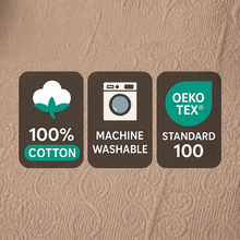 Load image into Gallery viewer, DaDa Bedding Elegant Fringed Cotton Quilted Throw Blanket - Luxurious Solid Soft Paisley Pattern, Cozy Lightweight Lap Throw, Perfect for Couch or Bed, Neutral Sandy Taupe Tan Beige, 50x60 Inches