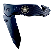 Load image into Gallery viewer, Chicago Police Department CPD 3-in-1 Tactical Rescue knife tool with Seatbelt Cutter, Steel Serrated Blade, Glass breaker