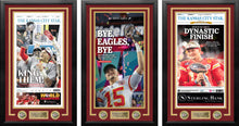 Load image into Gallery viewer, Patrick Mahomes Kansas City Chiefs Super Bowl Champions Framed Newspapers (3 Super Bowls)