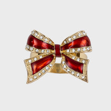 Load image into Gallery viewer, Enamel bow skinny napkin rings, red, set of four