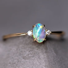 Load image into Gallery viewer, Classic Design Oval Solid Opal Diamond Engagement Ring 14K Yellow Gold