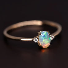Load image into Gallery viewer, Classic Design Oval Solid Opal Diamond Engagement Ring 14K Yellow Gold
