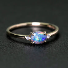 Load image into Gallery viewer, Classic Three Stones Black Opal Diamond Engagement Ring 14K Yellow Gold