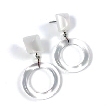 Load image into Gallery viewer, White Moonglow &amp; Clear Donut Drop Earrings