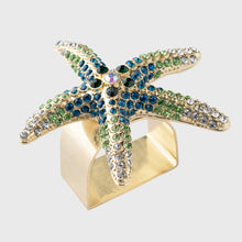 Load image into Gallery viewer, Sparkling starfish napkin rings, green, set of four