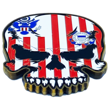 Load image into Gallery viewer, CL-GG  US Coast Guard Flag 3M adhesive Coastie Skull Challenge Coin for vehicle boat car truck safe locker award USCG