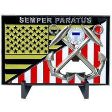 Load image into Gallery viewer, G-020 Huge 4 inch Coast Guard Flag Bottle Opener Challenge Coin Coastie Boatswain's Mate Anchor