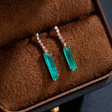 Load image into Gallery viewer, Colombian Raw Emerald Diamond Drop Earrings in 18K Yellow Gold