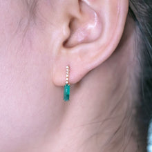 Load image into Gallery viewer, Beautiful Colombian Raw Emerald Diamond Drop Earrings in 18K Yellow Gold
