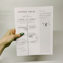Load image into Gallery viewer, Control Freak Weekly List Notepad | 8.5" x 11" Desk Planner