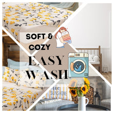 Load image into Gallery viewer, DaDa Bedding Yellow Fleur Golden Orange Floral Ivory Fitted &amp; Flat Bed Sheets Set (18112)