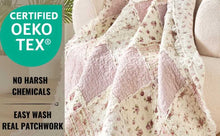 Load image into Gallery viewer, DaDalogy Cotton Patchwork Throw Blanket - Floral Cottage Quilted Reversible Blush Pink &amp; Cream Shabby Chic Botanical Ruffle Design - Vintage Garden Rose Pastel Accents (3031)- 50 x 60