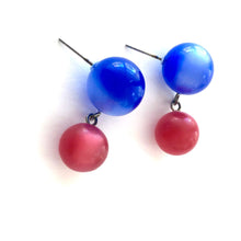 Load image into Gallery viewer, Blue &amp; Cranberry Lollipop Statement Lucite Drop Earrings