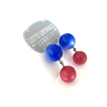 Load image into Gallery viewer, Blue &amp; Cranberry Lollipop Statement Lucite Drop Earrings