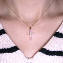 Load image into Gallery viewer, Cross Pendant Australian Solid Opal Necklace 14K Yellow Gold